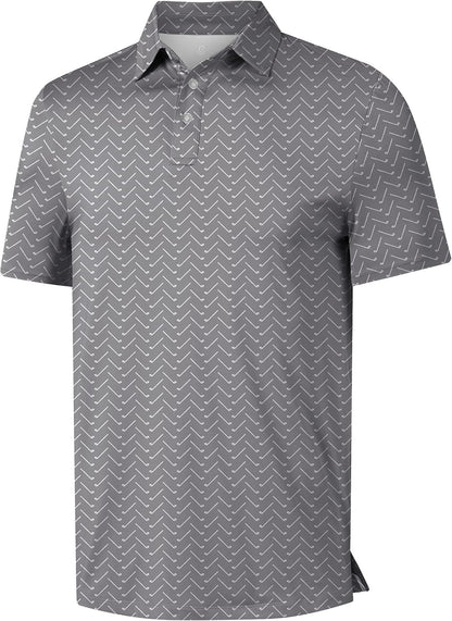 Mens Golf Shirt Short Sleeve Funny Print Golf Polo Shirts for Men Lightweight Dry Fit Quick Dry Collared Golf Polos