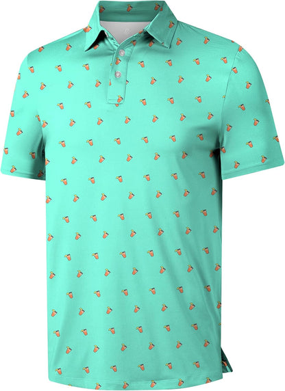 Mens Golf Shirt Short Sleeve Funny Print Golf Polo Shirts for Men Lightweight Dry Fit Quick Dry Collared Golf Polos