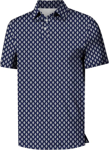 Mens Golf Shirt Short Sleeve Funny Print Golf Polo Shirts for Men Lightweight Dry Fit Quick Dry Collared Golf Polos